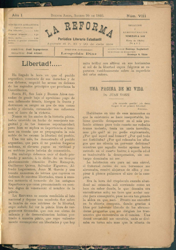 La Reforma. Periódico Literario Estudiantil nº 8