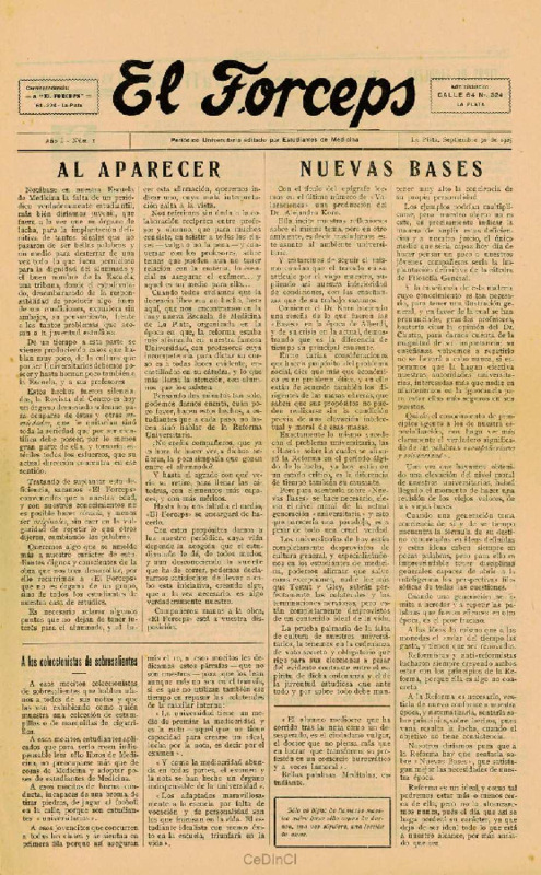 El Fórceps. Periódico universitario editado por estudiantes de Medicina nº 1