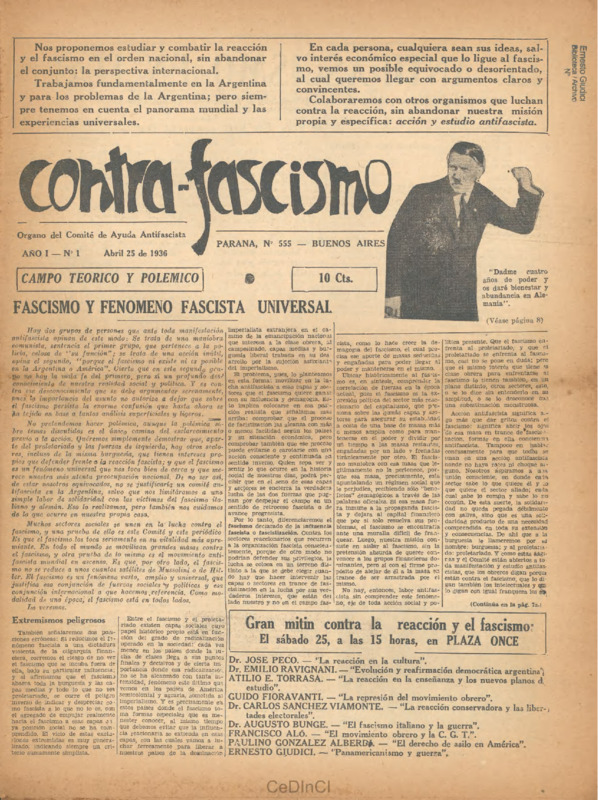 Contra-Fascismo. Órgano del Comité de Ayuda Antifascista nº 1
