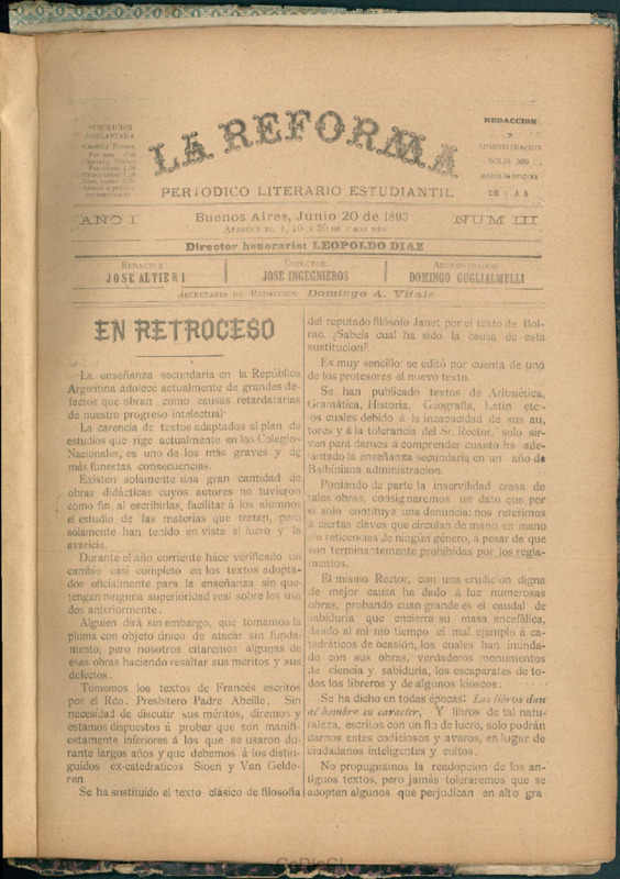 La Reforma. Periódico Literario Estudiantil nº 3